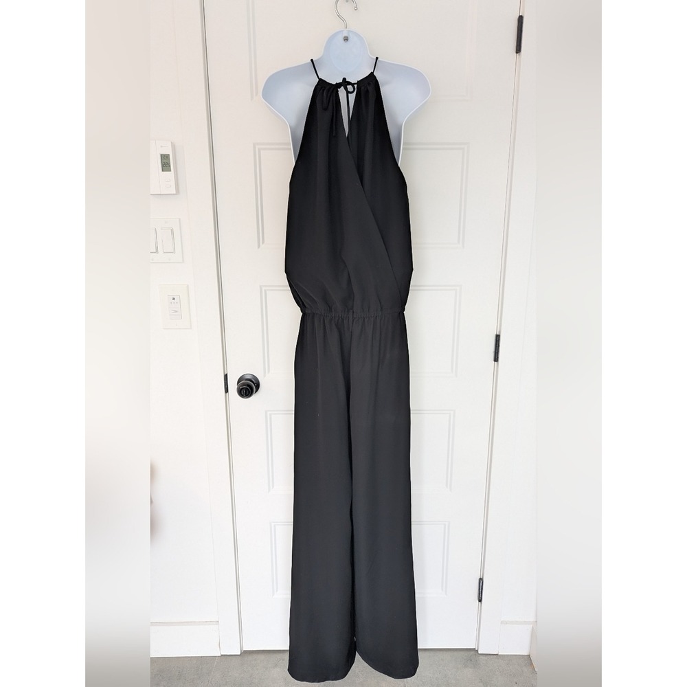 Cassis Womens Black Halter Neck Wide Leg Jumpsuit Size 6 Open Back Tie Pockets - Picture 10 of 14